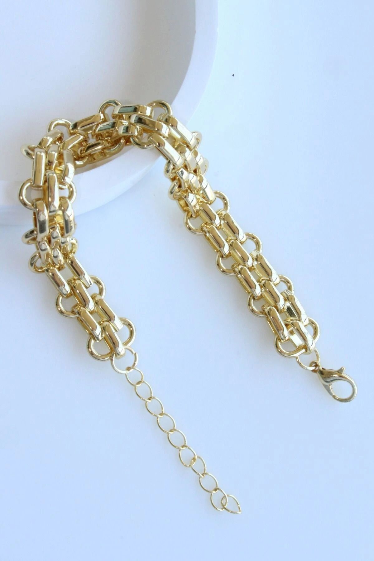 Premium Seri Çift Sıra Chainy Tasarım Kararmaz Renk Atmaz Kadın Çelik Bileklik