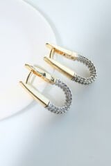 Yeni Sezon İki Renk Damla Model Sallantılı Zirkon Taşlı Kadın Halka Küpe