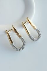 Yeni Sezon İki Renk Damla Model Sallantılı Zirkon Taşlı Kadın Halka Küpe