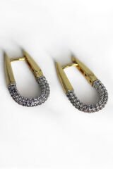 Yeni Sezon İki Renk Damla Model Sallantılı Zirkon Taşlı Kadın Halka Küpe