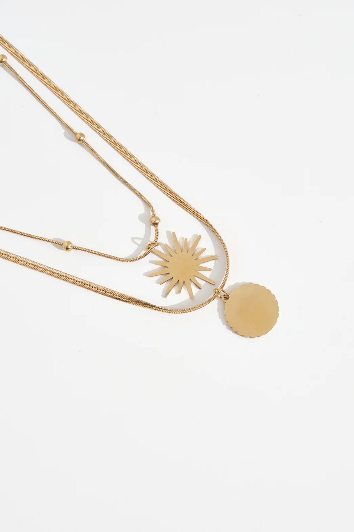 Premium Seri Kuzey Yıldızı Güneş Figürlü İtalyan Toplu Zincir Detaylı 45 Cm Kadın Çelik Kolye