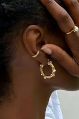 Özel Seri Pearl Hoop Glow Halka Tasarım Kadın Çelik Küpe