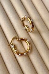 Özel Seri Pearl Hoop Glow Halka Tasarım Kadın Çelik Küpe