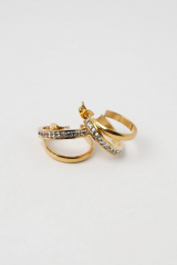 Premium Seri Dual Grace Tasarım İkili Görünüm Baget Zirkon Taş Detaylı Kadın Çelik Küpe