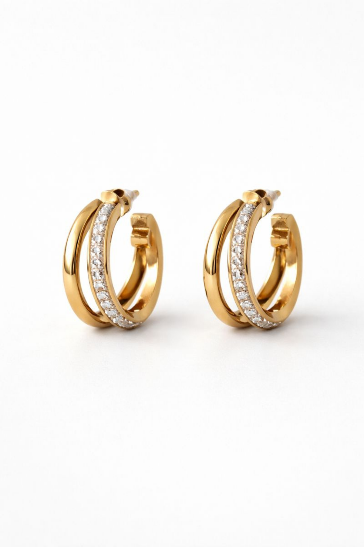 Premium Seri Dual Grace Tasarım İkili Görünüm Baget Zirkon Taş Detaylı Kadın Çelik Küpe