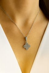 Zarif Zirkon Taşlı Yonca Tasarım Renk Atmaz Kararmaz Kadın Çelik Kolye