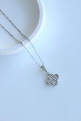 Zarif Zirkon Taşlı Yonca Tasarım Renk Atmaz Kararmaz Kadın Çelik Kolye