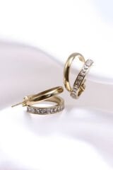 Premium Seri Dual Grace Tasarım İkili Görünüm Baget Zirkon Taş Detaylı Kadın Çelik Küpe