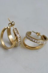 Premium Seri Dual Grace Tasarım İkili Görünüm Baget Zirkon Taş Detaylı Kadın Çelik Küpe