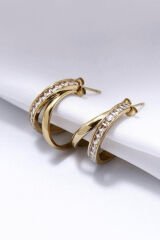 Premium Seri Dual Grace Tasarım İkili Görünüm Baget Zirkon Taş Detaylı Kadın Çelik Küpe