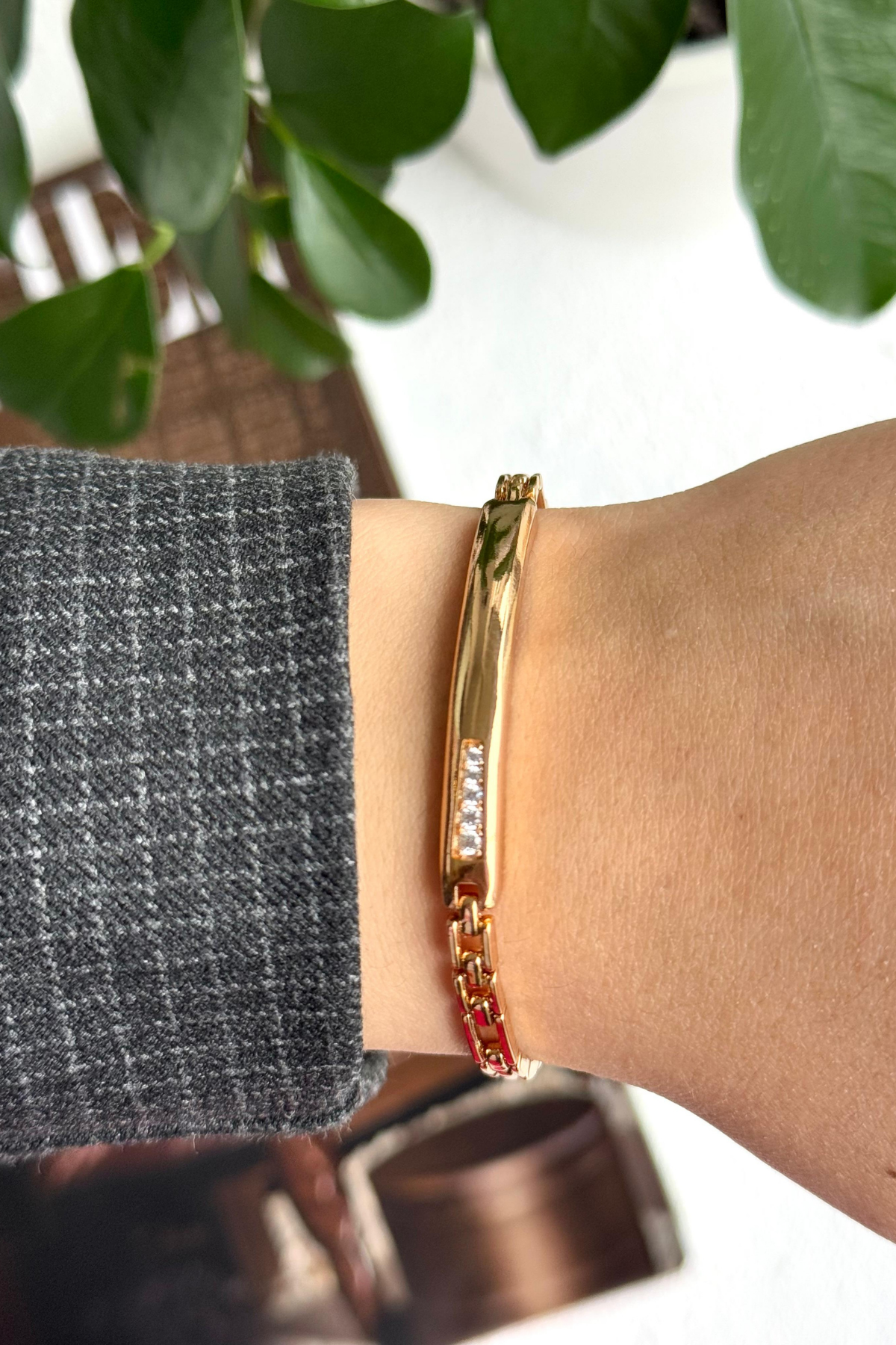 Özel Seri Zirkon Taşlı Künye Tasarım Rose Renk Xuping Kadın Çelik Bileklik