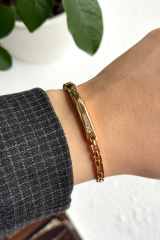 Özel Seri Zirkon Taşlı Künye Tasarım Rose Renk Xuping Kadın Çelik Bileklik