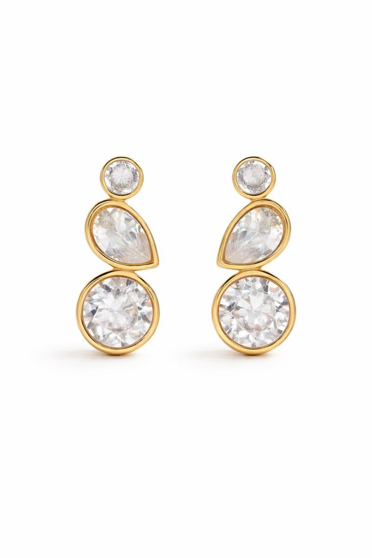 Premium Seri Crystal Cascade Tasarım Zirkon Taşlı Kadın Çelik Küpe Altın