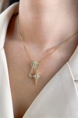 Yeni Sezon Zirkon Taşlı Ay Yıldız Motifli Kadın Çelik Kolye