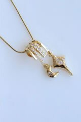 Yeni Sezon Zirkon Taşlı Ay Yıldız Motifli Kadın Çelik Kolye