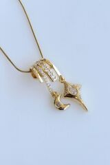 Yeni Sezon Zirkon Taşlı Ay Yıldız Motifli Kadın Çelik Kolye