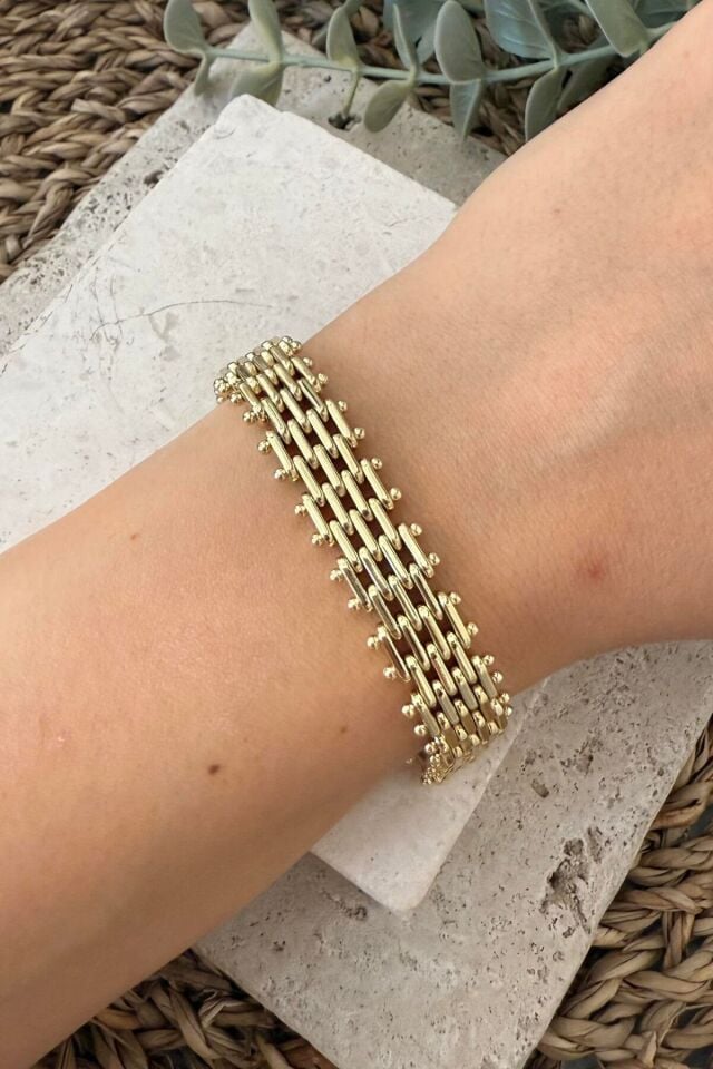 Premium Seri Italian Mesh 14K Xuping Kadın Çelik Bileklik Altın