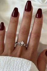 İthal Seri Zarif Zirkon Taşlı Yıldız Rüyası Tasarım Ayarlanabilir Kadın Çelik Yüzük