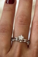 İthal Seri Zarif Zirkon Taşlı Yıldız Rüyası Tasarım Ayarlanabilir Kadın Çelik Yüzük