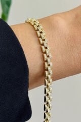 Golden Frame Kuyumcu İşçiliği 14K Altın Kaplama Premium Seri Kadın Çelik Bileklik