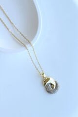 Zarif Zirkon Taşlı Tasarım Gold Gümüş Renk Atmaz Kararmaz Kadın Çelik Kolye