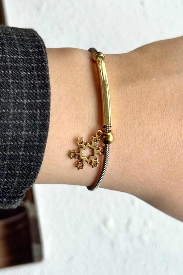 Exclusive Seri Gold Kar Tanesi Model Çift Renk Kadın Çelik Bileklik Tek Renk