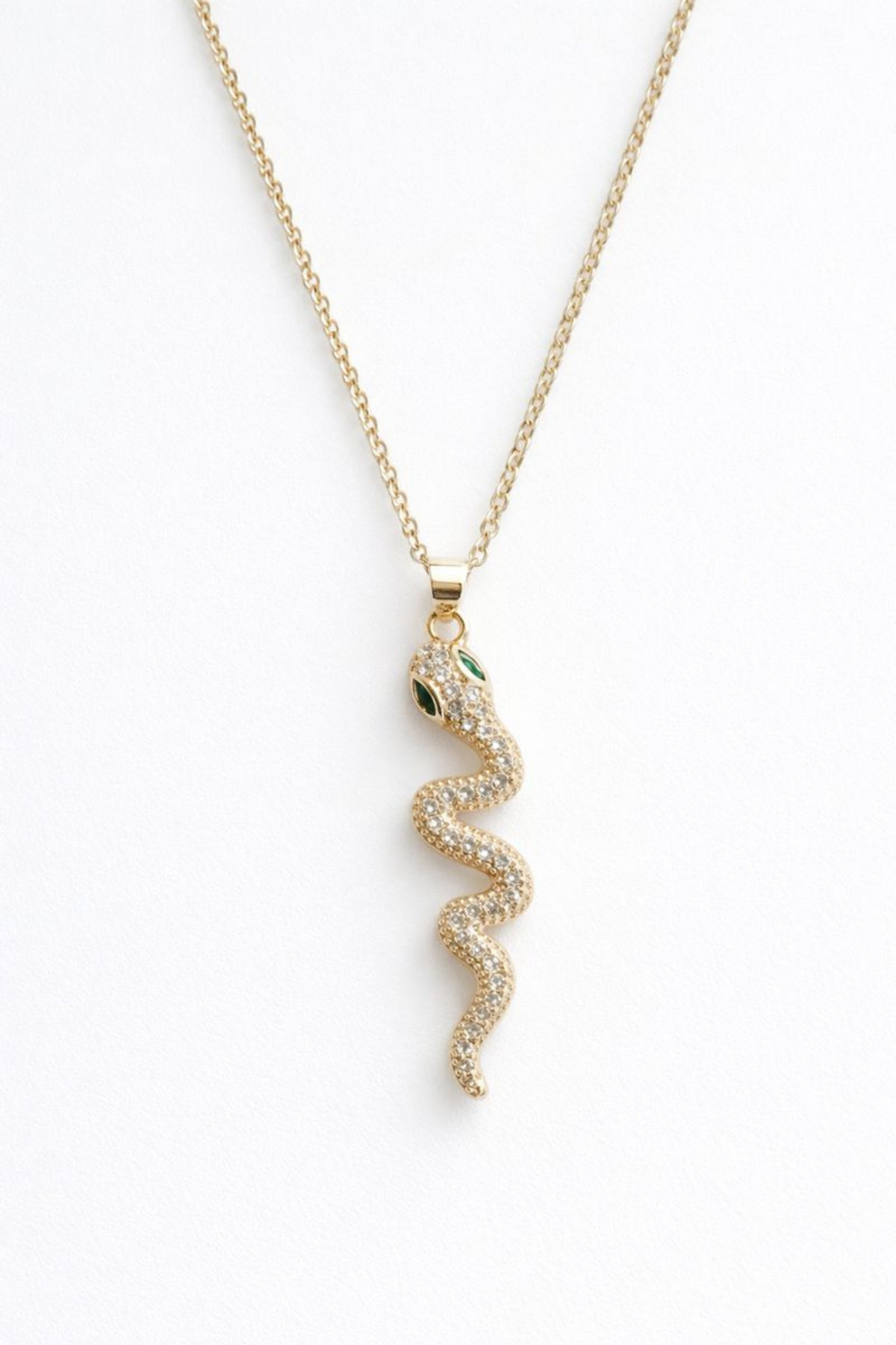 Zirkon Taşlı Zümrüt Gözlü Yılan Tasarım Renk Atmaz Kararmaz Kadın Çelik Kolye