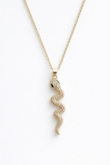 Zirkon Taşlı Zümrüt Gözlü Yılan Tasarım Renk Atmaz Kararmaz Kadın Çelik Kolye