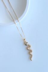 Zirkon Taşlı Zümrüt Gözlü Yılan Tasarım Renk Atmaz Kararmaz Kadın Çelik Kolye