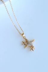 Zirkon Taşlı Çoklu Kuzey Yıldızı Tasarım Renk Atmaz Kararmaz Kadın Çelik Kolye