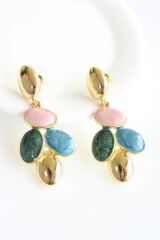 Mineli Renkli Sallantılı Çoklu Yaprak Motifli Tasarım Kararmaz Renk Atmaz Kadın Çelik Küpe