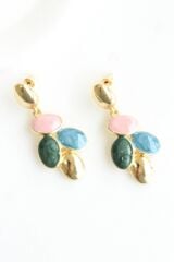 Mineli Renkli Sallantılı Çoklu Yaprak Motifli Tasarım Kararmaz Renk Atmaz Kadın Çelik Küpe