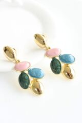 Mineli Renkli Sallantılı Çoklu Yaprak Motifli Tasarım Kararmaz Renk Atmaz Kadın Çelik Küpe