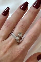 Yeni Sezon Yıldızlı Tektaş Sarmal Tasarım Ayarlanabilir Kadın Çelik Yüzük