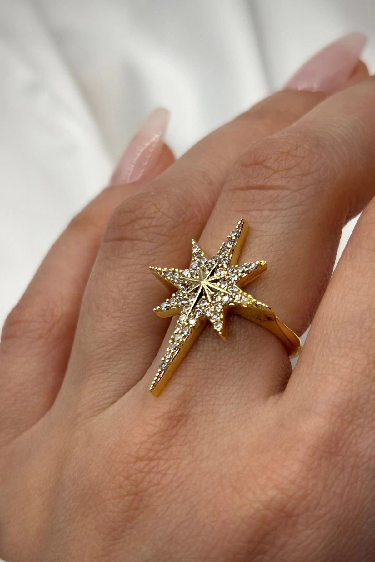 Premium Seri Kutup Yıldızı Tasarım Model Ayarlanabilir Kadın Çelik Yüzük