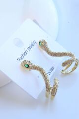 Zümrüt Zirkon Taşlı Yılan Tasarım Kadın Sallantılı Çelik Küpe