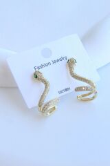 Zümrüt Zirkon Taşlı Yılan Tasarım Kadın Sallantılı Çelik Küpe