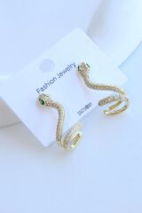Zümrüt Zirkon Taşlı Yılan Tasarım Kadın Sallantılı Çelik Küpe