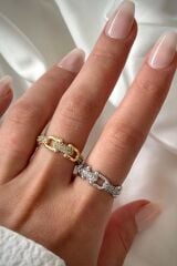 Premium Seri Chain Tasarım Model Zincir Kollu Ayarlanabilir Kadın Çelik Yüzük