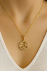 Zarif Zirkon Taşlı Oval Çiçek Tasarım Renk Atmaz Kararmaz Kadın Çelik Kolye