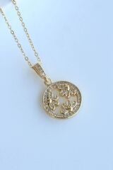 Zarif Zirkon Taşlı Oval Çiçek Tasarım Renk Atmaz Kararmaz Kadın Çelik Kolye