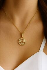 Zarif Zirkon Taşlı Oval Çiçek Tasarım Renk Atmaz Kararmaz Kadın Çelik Kolye