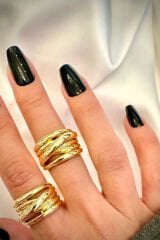 Özel Seri Cilalı İç İçe Geçmiş Çoklu Halka Model Geniş Bombe Tasarım Ayarlanabilir Kadın Çelik Yüzük