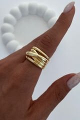 Özel Seri Cilalı İç İçe Geçmiş Çoklu Halka Model Geniş Bombe Tasarım Ayarlanabilir Kadın Çelik Yüzük