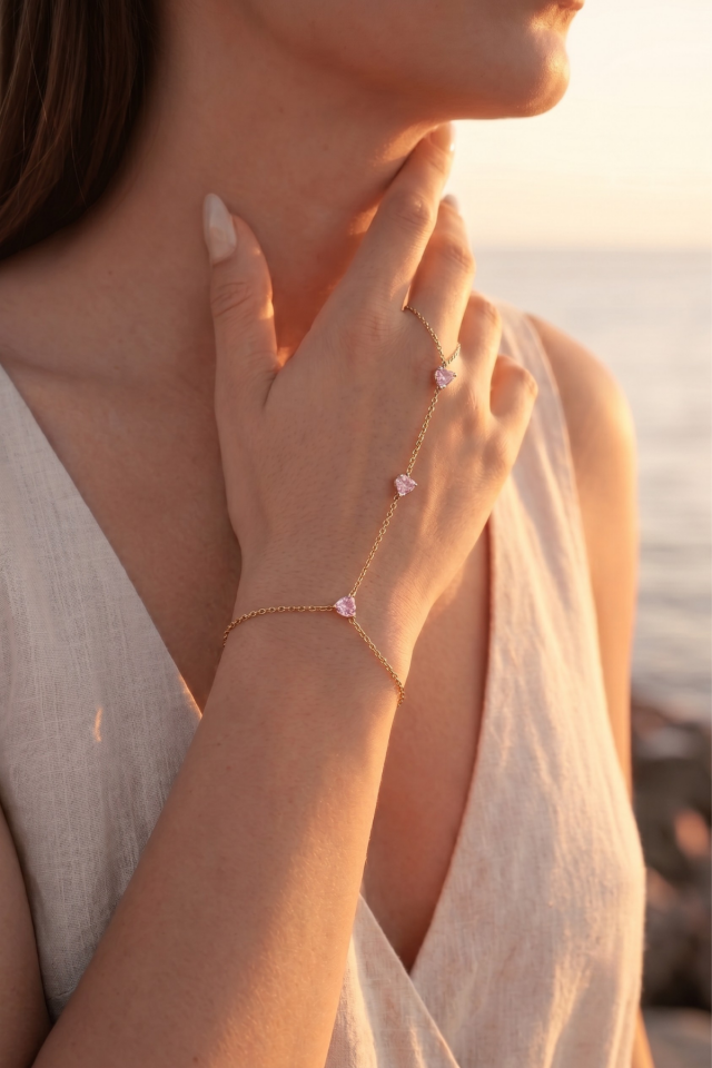 Pink Whisper Hand Chain Pembe Zirkon Taşlı Tasarım Kadın ŞAHMERAN