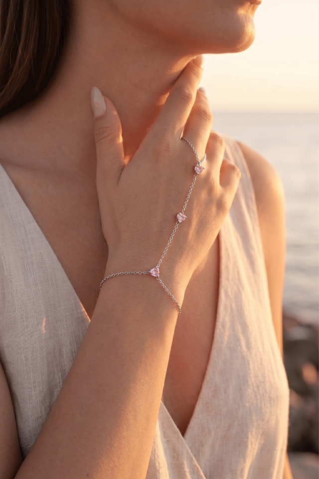 Pink Whisper Hand Chain Pembe Zirkon Taşlı Tasarım Kadın ŞAHMERAN