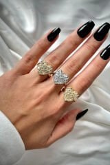 Premium İthal Seri Full Zirkon Taşlı Kalp Model Tek Taş Ayarlanabilir Tasarım Kadın Çelik Yüzük