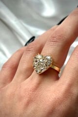 Premium İthal Seri Full Zirkon Taşlı Kalp Model Tek Taş Ayarlanabilir Tasarım Kadın Çelik Yüzük