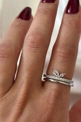 İthal Seri Zarif Zirkon Taşlı İkili Yaprak Tasarım Ayarlanabilir Kadın Çelik Yüzük