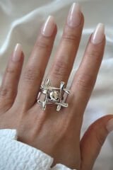 Premium Seri S.O.S Tasarım Cilalı Ayarlanabilir Kadın Çelik Yüzük